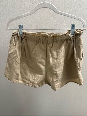 Zara High-Waist Paperbag Linen-Blend Shorts — Tan